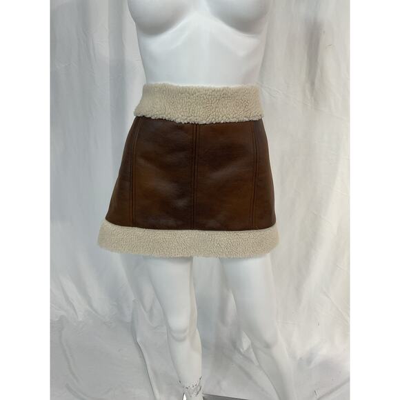 Lovers And Friends 'Luanne' Brown Faux Leather Mini Skirt Size M - NWT - Picture 2 of 5